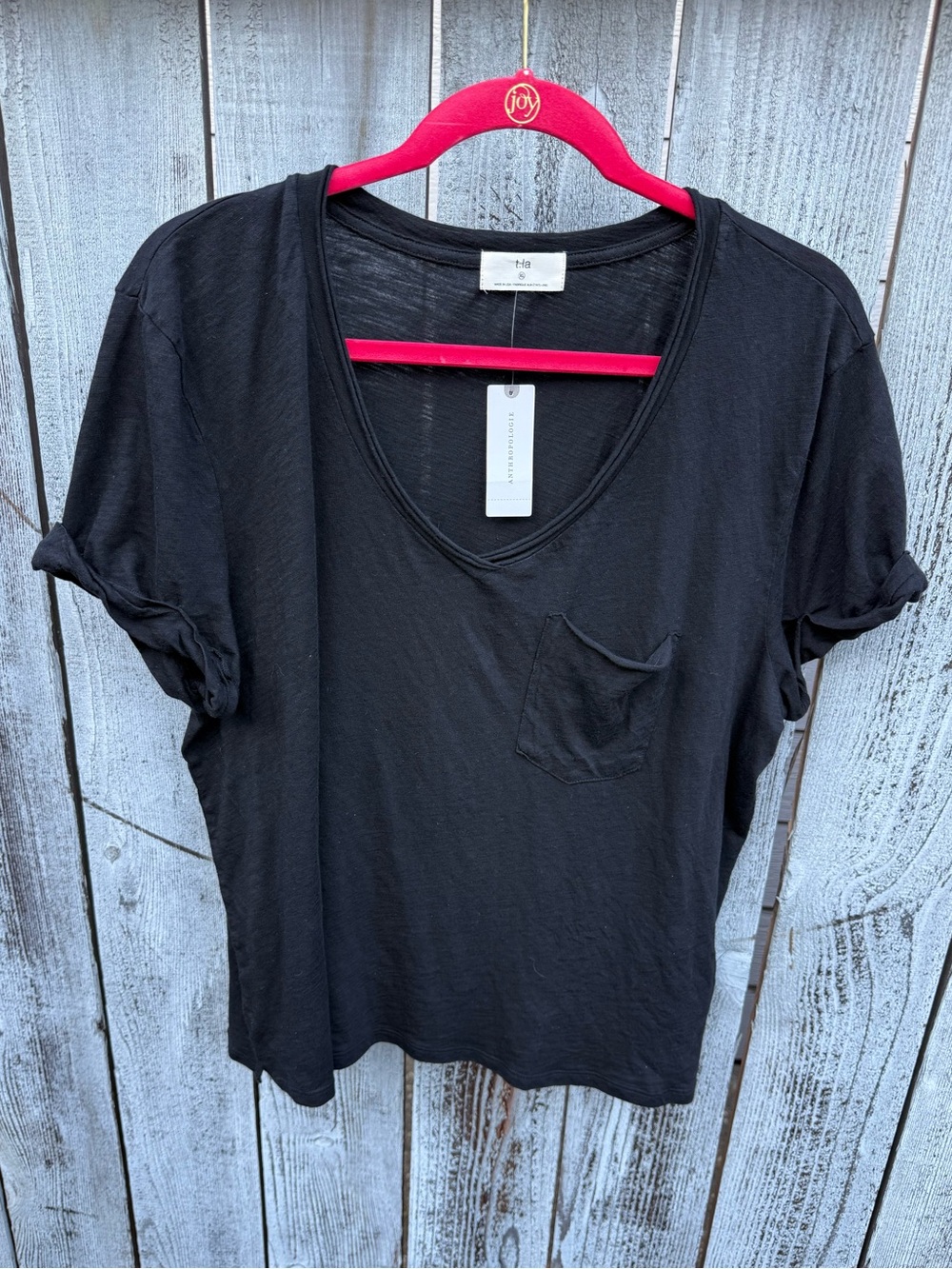 Anthropologie T.La Black V-Neck Short Sleeve T-Shirt XL NEW WITH TAGS
